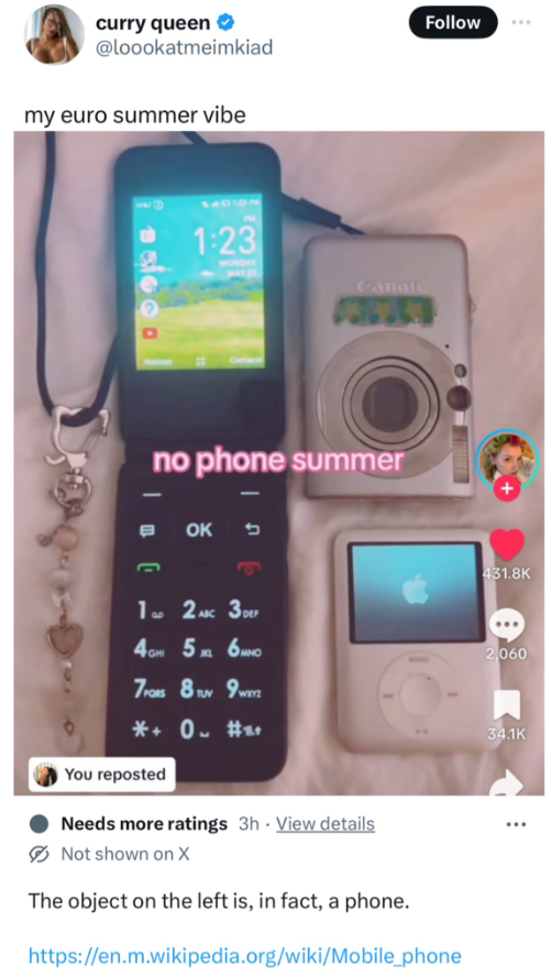 feature phone - curry queen my euro summer vibe G no phone summer 1 2 3 4m 5m 6mc 7 8 9 You reposted Needs more ratings 3h. View details Not shown on X The object on the left is, in fact, a phone. phone 2060